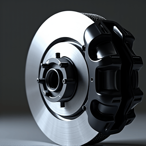 Brake inspection at 916 Auto Repair in Gold River. A technician examines brake pads on a modern vehicle lift.